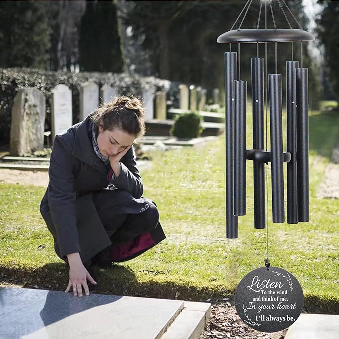 Sympathy Wind Chimes for Loss of Loved One, 40 Inch Memorial Wind Chimes for Loss of Loved Father/Mother/Lover, Commemorative Sympathy Bereavement Gifts for Condolences/Funeral (Black)