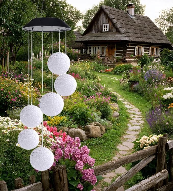 Warm White Crystal Ball LED Light Solar Wind Chime Lamp，Solar Lights Outdoor Waterproof for Balcony, Garden, Terrace and Courtyard Decoration. (Warm White)