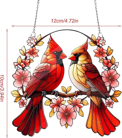 Acrylic Window Hanging Cardinal Suncatcher Decor,Red Bird Suncatcher Panel Outdoor Wall Art Stained Panel Hangings Gift for Home Garden Ornament for Birds Lover