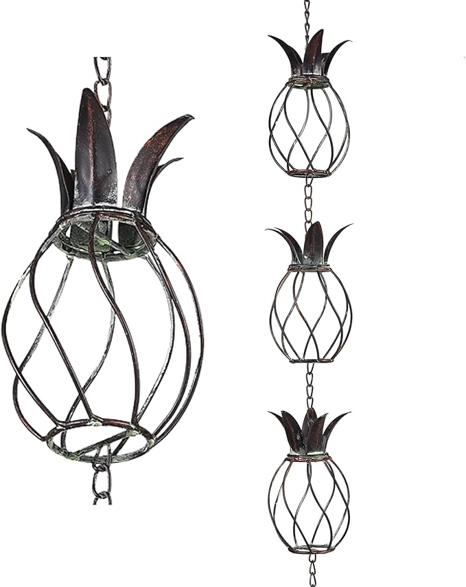 Metal Pineapple Heavy Duty Rain Chain for Heavy Rain, Functional and Decorative Replacement Downspout Chain for Outside, Rain Catcher Chain for Gutters, 8.5FT