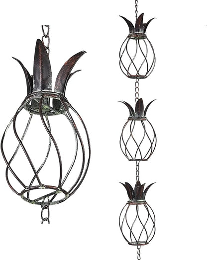Metal Pineapple Heavy Duty Rain Chain for Heavy Rain, Functional and Decorative Replacement Downspout Chain for Outside, Rain Catcher Chain for Gutters, 8.5FT
