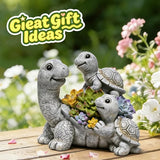 basen Solar Turtle Garden Statue with LED Succulent Lights, Resin Outdoor Tortoise Family Figurine, Waterproof Yard Lawn Patio Decor, Cute Animal Sculpture for Porch, Backyard, Gift