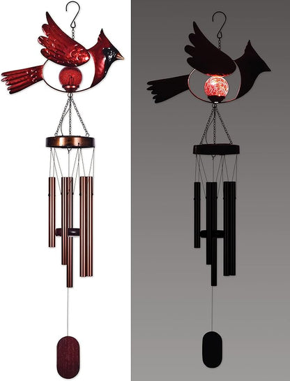Sunset Vista Designs 94351 Wind Solar Collection Outside Metal Chime with Waterproof LED Light Yard Decoration, 38", Red
