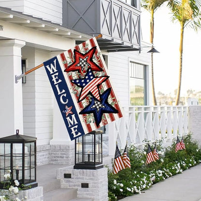 Independence Day 4th of July House Flag Burlap 28x40 Inch Double Sided, Patriotic American Stars and Stripes Yard Outdoor Decor DF304-28
