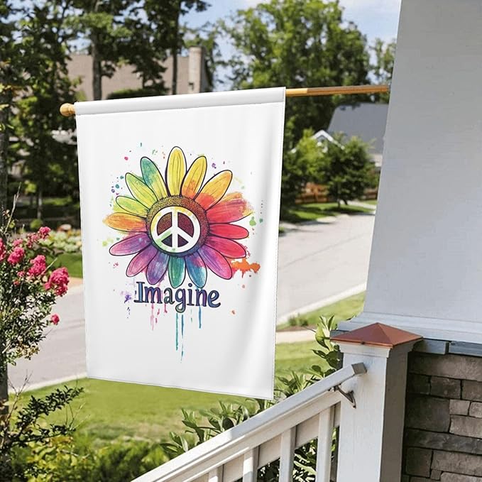 Imagine Daisy Flowers Hippie Peace Garden Flags 12×18 Inch Double Sided Decorative Yard Banner Seasonal Flag for Outdoor Outside Decor