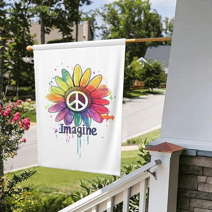 Imagine Daisy Flowers Hippie Peace Garden Flags 12×18 Inch Double Sided Decorative Yard Banner Seasonal Flag for Outdoor Outside Decor