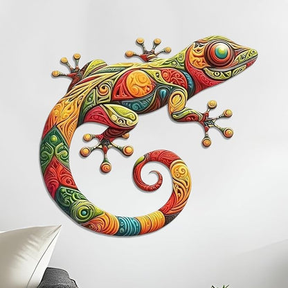 Nuytghr Lizard Decor, Gecko Metal Art, Iron Colorful Sculpture, Waterproof Design, 11.81x10.75x0.04 Inch Home Decorations, Garden Statues, Yard Fence, Patio, Indoor, Outdoor Display Piece