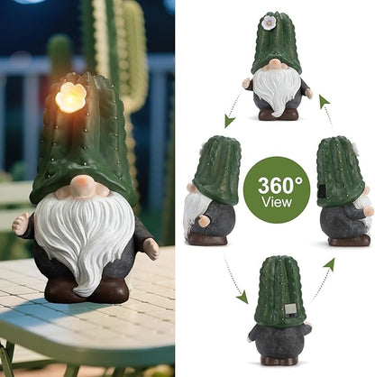 Etlemonde Solar Cactus Gnome Statue Garden Decor Light - Outdoor Decorative LED Flower, Suitable for Patio, Lawnand Garden Decorations, Gifts for Mom
