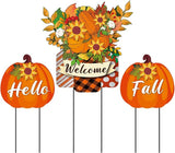 3 Pcs Metal Pumpkin Yard Stakes with Welcome Sign Hello Fall Pumpkin Yard Signs Hanging Wall Decor Farmhouse Decorative Garden Stakes for Autumn Harvest Thanksgiving Outdoor Walkway Decor