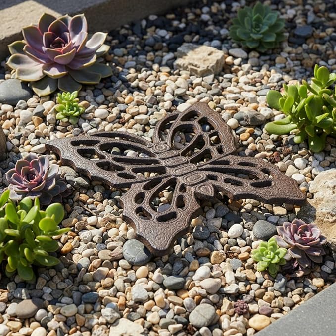 Comfy Hour 11" Brown Butterfly Cast Iron Stepping Stone, Rustic Antique Vintage Figurine Style Home Decor, Heavy Duty Metal Garden Pathway Paver