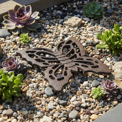 Comfy Hour 11" Brown Butterfly Cast Iron Stepping Stone, Rustic Antique Vintage Figurine Style Home Decor, Heavy Duty Metal Garden Pathway Paver