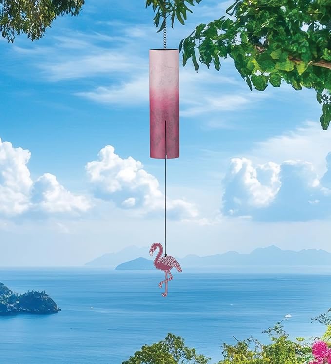 Regal Art & Gift Shoreline Wind Bell Chimes - Outdoor Decorative Metal Hanging Chime - Relaxing Sound for Yard, Patio, Porch or Garden - Flamingo