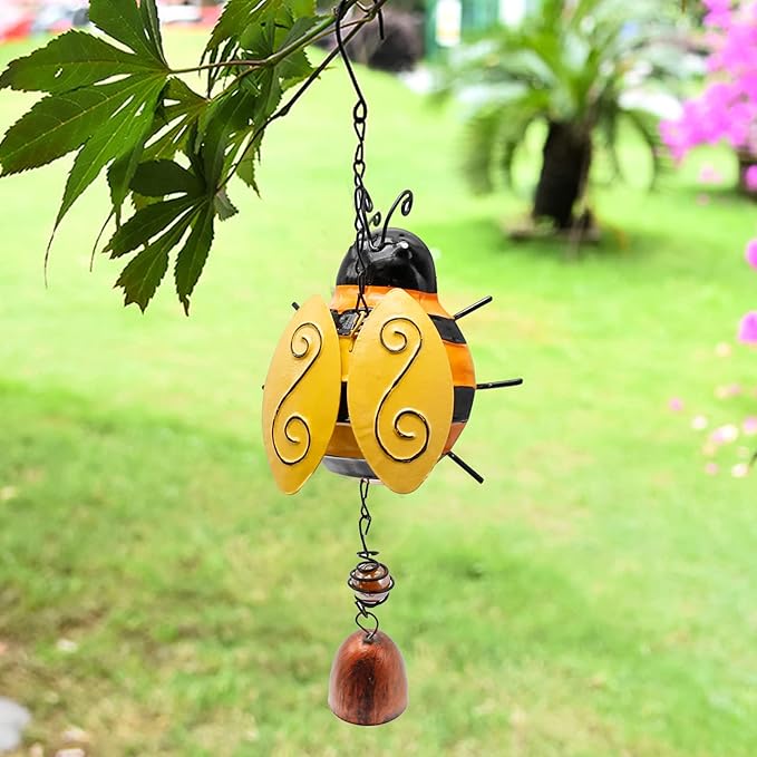 VIKKSAER 2pcs Metal Ladybug Wind Chime and Bees Wind Bell, Small Hanging Rustic Home Ornament for Indoor Outdoor Garden Yard Patio Hanging Decor