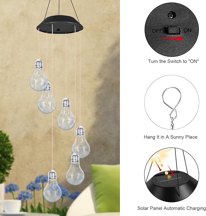 YHmall Colorful Solar Wind Chimes for Outside, Birthday Gardening Gifts for Women Mom, Hanging Solar Lights WindChimes Outdoors for Garden Housewarming Balcony Bedroom