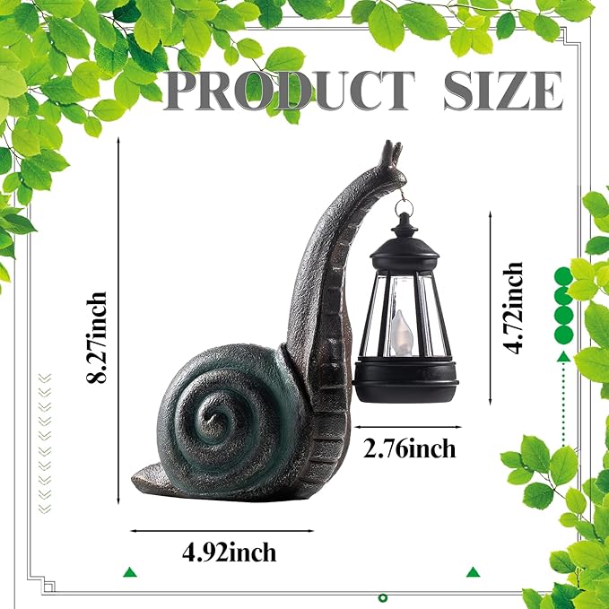 Solar Snail Garden Lights Outdoor Decor (3.15" W x 4.92" L x 8.27" H), Solar Powered Figurine for Patio Lawn Yard Porch, Indoor Decoration, Unique Gift for Mom Grandma Women