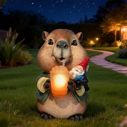 Solar Capybara Garden Gnome Statue,Outdoor Chipmunk Decor with Glowing Cup,Gnomes Figurine for Patio Yard Lawn,Christmas Housewarming Gifts for Mom,Women,Grandma