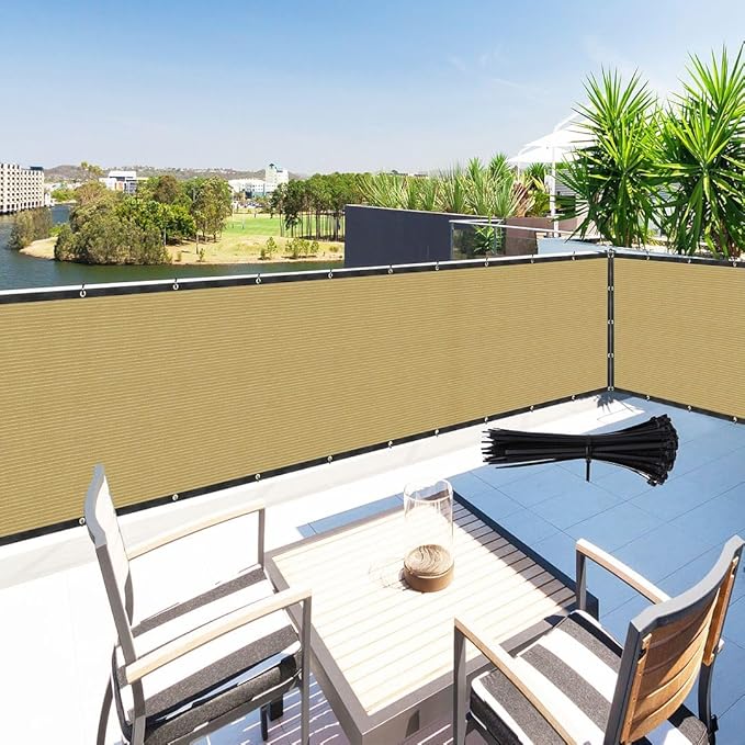 Houssity ZIP CABLE TIES and Beige 3' x 85' Balcony Deck Fence Privacy Screen Cover Panel Shade Cloth Fabric for Chain Link Fence Patio Pool Railing Porch Playground Dog Kennel Residence Commercial Use