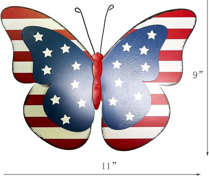 Rustic Metal Americana Butterfly Patriotic Wall Decor American Flag Hanging Ornaments 4th July Garden Yard Signs Independence Day Indoor Outdoor Wall Decoration