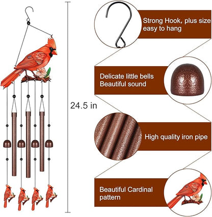 Gifts for Mom, Wind Chimes for Outside Perfect for Outdoor Gardens Patios Home Decor, Features Melodious Tones Create a Zen Atmosphere, Retirement Gifts for Women Men(Colorful Cardinal)