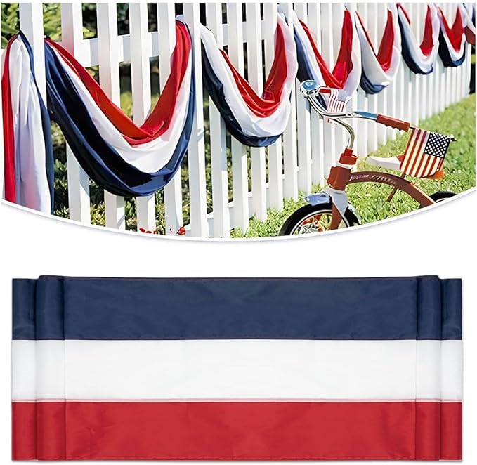 3x30Ft Patriotic Bunting 4th of July Decor Outside Red, White & Blue Stripe Bunting Banner Decor Memorial Days Veterans Day Celebration USA Bunting Outdoor Porch Garden