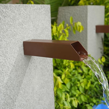2 Inch 316 Stainless Steel Square Outdoor Water Fountain Spout, Waterfall Spillway Scupper with Integrated Spray Baffle for Landscape Decors, Pools, Ponds, Water Walls (Brown)