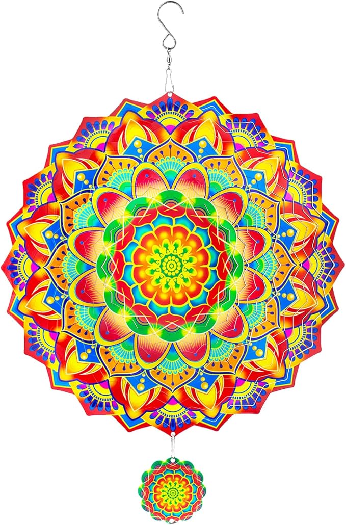 Wind Spinners,12 inch Multi Color Mandala with 360° Swivel Hook for Yard and Garden, Bird Wind Catcher, Metal Wind Spinners Outdoor for Lawn Hanging Crafts Decor Kinetic Yard Art Ornament Gifts