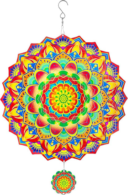 Wind Spinners,12 inch Multi Color Mandala with 360° Swivel Hook for Yard and Garden, Bird Wind Catcher, Metal Wind Spinners Outdoor for Lawn Hanging Crafts Decor Kinetic Yard Art Ornament Gifts