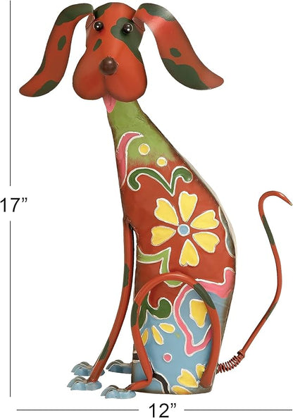 Deco 79 Metal Dog Decorative Garden Sculpture Indoor Outdoor Garden Statue with Floral Pattern, Outdoor Sculpture 12" x 6" x 17", Multi Colored