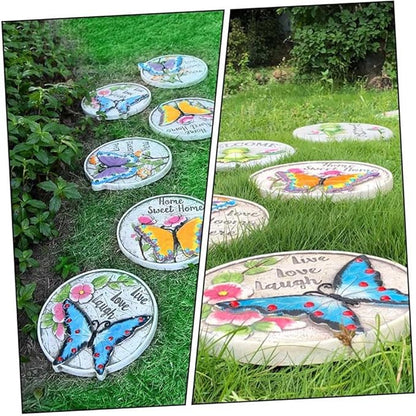 Etlegor Garden Décor Stepping Stones, Fun Animal Print Outdoor Pathway Décor Step Stones, All-Weather Lawn Pathway/Flower Beds/Courtyard Pavers(Butterfly-A)