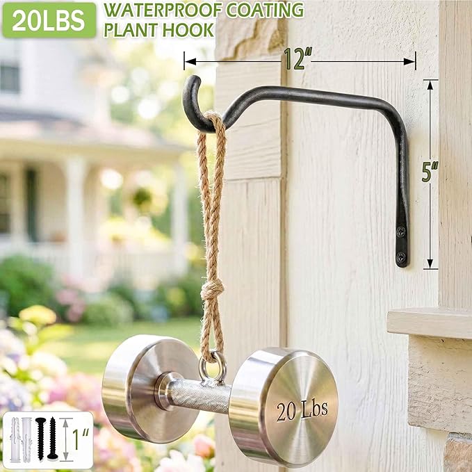 Lifyzoon Durable Plant Hangers Brackets: 2 Pack 12 Inch Outdoor Metal Hanging Plant Brackets - Rustproof Wall Hooks for Hanging Flower Basket Bird Feeders Wind Chimes and Lanterns