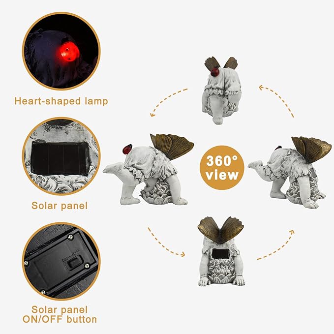 Suyorpe Fairies for Fairy Garden Solar Decor - Fairy Figurines Resin Outdoor Statues Ornaments with Light up Ladybug for Patio,Lawn,Yard,Porch,Outside Angel Gifts