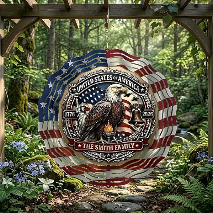 Patriotic Eagle USA 250th Anniversary Wind Spinner, 1776-2026 Metal Outdoor Decor, Liberty Bell & Betsy Ross Design, Independence Day Gift, 8-inch Spinner 2