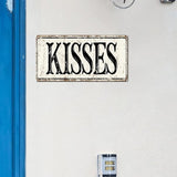 Madcolitote Vintage Kisses Wood Sign Kisses Custom Street Sign Rustic Wooden Wall Art Farmhouse Wall Decor Kitchen Wall Hanger Retro Decoration Sign Housewarming Gift 6x12in