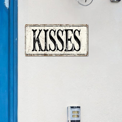 Madcolitote Vintage Kisses Wood Sign Kisses Custom Street Sign Rustic Wooden Wall Art Farmhouse Wall Decor Kitchen Wall Hanger Retro Decoration Sign Housewarming Gift 6x12in