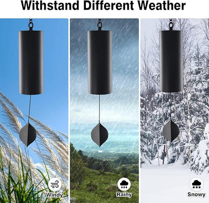 Wind Chimes for Outside Deep Tone, Deep Resonance Serenity Bell Wind Chimes,Metal Windbell, Weather Resistant Modern Wind Chimes for Patio Garden Porch, Black