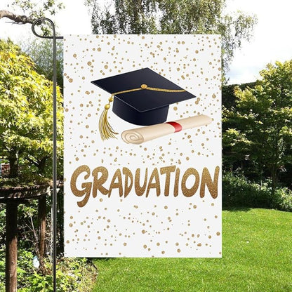 Gkyygk Graduation Welcome Garden Flag 12x18 Inch Double Sided Seasonal Yard Burlap Banners Outdoor Flag for Men Women