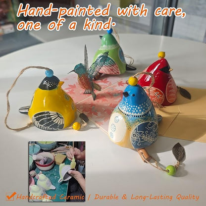 Ceramic Wind Chime Gift Set with 3D Pop Up Card - Handmade Memorial Healing Chimes for Outdoor/Indoor | Soothing Patio Decor | Unique Sympathy Gifts for Mom & Bird Lovers (Red+Green)