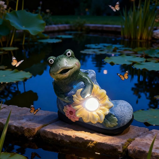 WYQF501 Frog Solar Light Garden Decor- Waterproof Outdoor Design with LED Light, Funny Frog Statue Gifts for Women Mother's Day Housewarming Gift