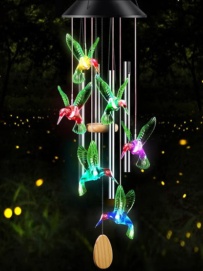 DesGully Wind Chimes,Hummingbird Solar Wind Chimes for Outside,Aluminum Tubes Memorial Wind Bell for Garden/Patio Decor Thanksgiving Gifts for Mom, Wife, Grandma Neighbors(25 Inch Deep Tone)