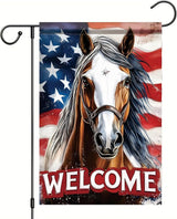 Spring Summer Garden Flag 12x18 Inch Patriotic Horse Welcome American Outdoor Western Farm Animal Design Outdoor Yard Porch Lawn for Seasonal Americana Country Home Decor