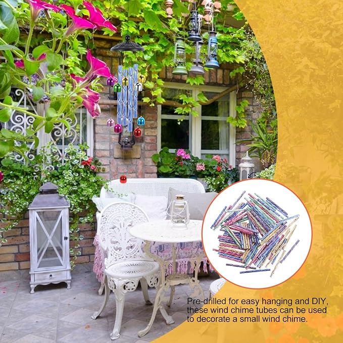 100Pcs DIY Wind Chime Tubes, Colorful Metal Aluminum Tubes for Crafts & Outdoor Garden Decorations, Assorted Pink, Green, Blue, Yellow, Purple, Wind Chime Parts & Replacement Bells for Patio & Yard