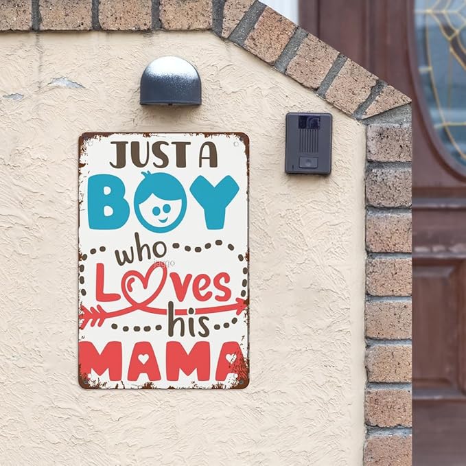 Vintage Tin Metal Sign Just a Boy Who Loves His Mama 8x12 Inches Retro Wall Decor for Home,Garden,Patio,Office,Kitchen,Bathroom,Living Room,and More! Funny Quotes & Motivational Decorations