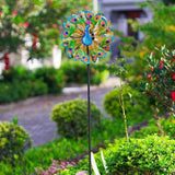 Wind Spinners Outdoor Peacock, 63 Inch Double-Sided Garden Windmill for Yard with 8 Green Feather Blades, Large Metal Garden Wind Spinner