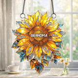 Personalized Grandma Mom Sunflower Acrylic Sun Catcher Gift for Mothers Day, Custom Grandkids Names Window Hanging Decor Ornament Gift for Mama Nana, Faux Stained Glass Ocean Decor