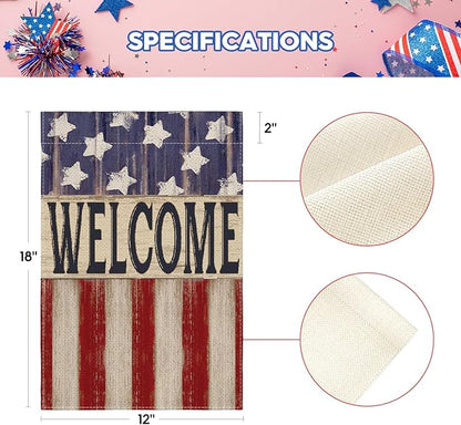 AVOIN colorlife Patriotic 4th of July Garden Flag 12x18 Inch Double Sided Outside, Memorial Day Retro American Stars and Stripes Welcome Yard Outdoor Decoration