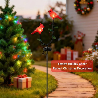 Solar Cardinal Bird Statue Light Outdoor, Solar Powered Garden Decor with Iron Stake, Waterproof Cardinal Bird Decorations for Yard Patio Garden, Memorial Gift for Mom Grandma