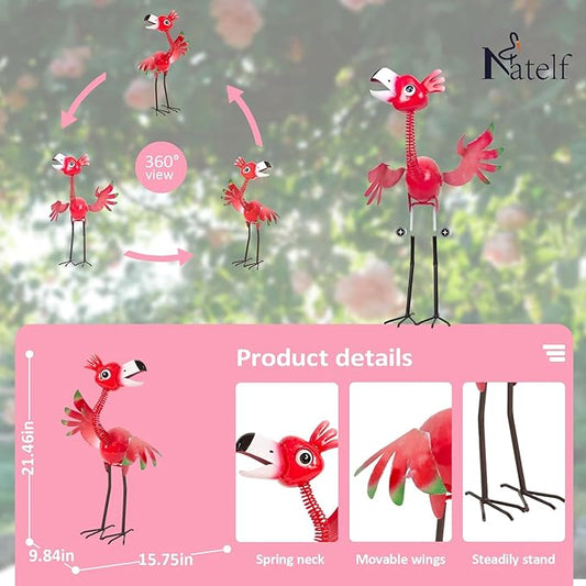 Natelf Metal Flamingo Garden Statue, Whimsical Pink Bird Flamingo Sculpture Decor Yard Art for Outdoor Yard Porch Patio Backyard Porch Decorations 21.46''