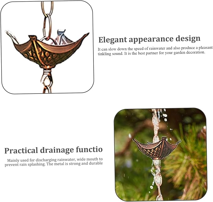 rain Chains for gutters Rain Chain Copper Imitation Chains for Gutters 3.3ft with 5 Cups Easy to Install Catcher for Outside Courtyards Replacement Style 2