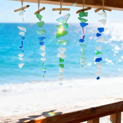 SNAIL GARDEN 5 Pieces Sea Glass Wind Chimes, Handmade Style Ocean Wind Chimes for Outside, Sea Glass Decor for Garden, Beach House Decor, Indoor Home Patio Hanging Ornament
