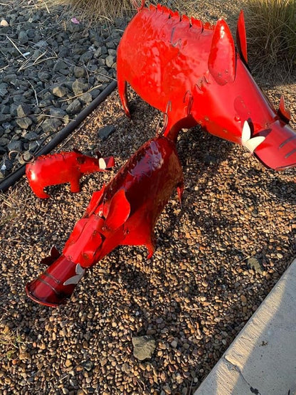 Arkansas Red Metal Hog/Pig Sculpture - Garden Decor (Small - 12x3x6)